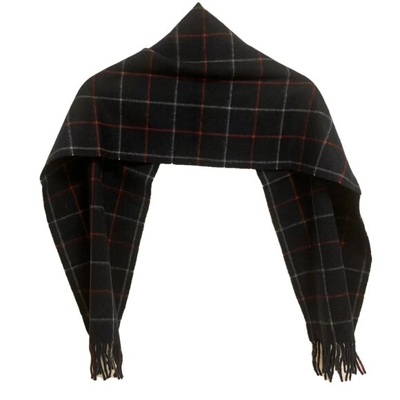 Auth Burberry's - Dark Navy Light Blue Red Cashmere Scarf - Picture 1 of 5